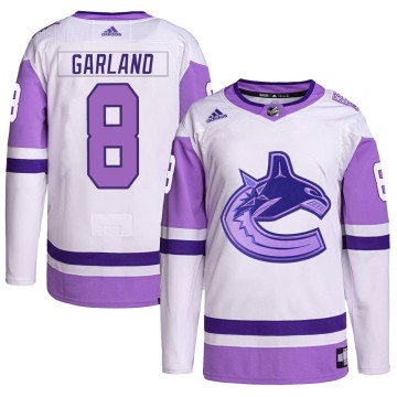 Authentic Adidas Men's Conor Garland Vancouver Canucks Hockey Fights Cancer Primegreen Jersey - White/Purple