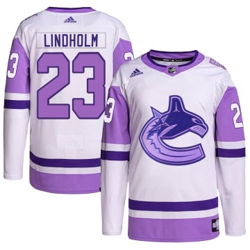 Authentic Adidas Men's Elias Lindholm Vancouver Canucks Hockey Fights Cancer Primegreen Jersey - White/Purple