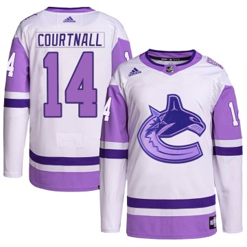 Authentic Adidas Men's Geoff Courtnall Vancouver Canucks Hockey Fights Cancer Primegreen Jersey - White/Purple