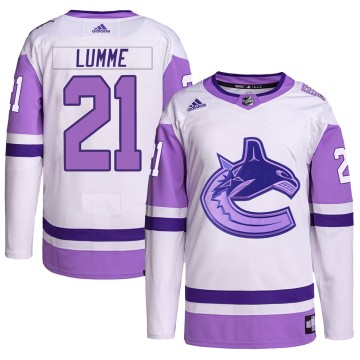 Authentic Adidas Men's Jyrki Lumme Vancouver Canucks Hockey Fights Cancer Primegreen Jersey - White/Purple