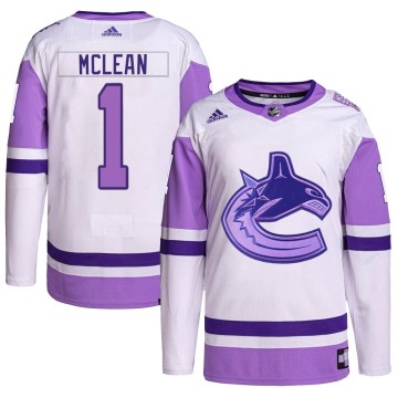 Authentic Adidas Men's Kirk Mclean Vancouver Canucks Hockey Fights Cancer Primegreen Jersey - White/Purple