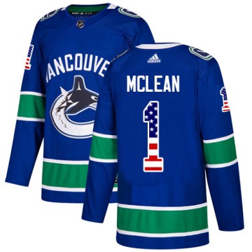 Authentic Adidas Men's Kirk Mclean Vancouver Canucks USA Flag Fashion Jersey - Blue