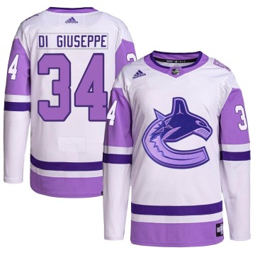 Authentic Adidas Men's Phillip Di Giuseppe Vancouver Canucks Hockey Fights Cancer Primegreen Jersey - White/Purple