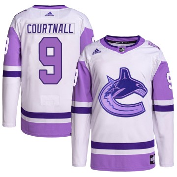 Authentic Adidas Men's Russ Courtnall Vancouver Canucks Hockey Fights Cancer Primegreen Jersey - White/Purple