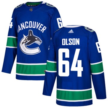 Authentic Adidas Men's Tate Olson Vancouver Canucks Home Jersey - Blue