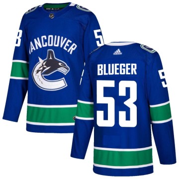 Authentic Adidas Men's Teddy Blueger Vancouver Canucks Home Jersey - Blue