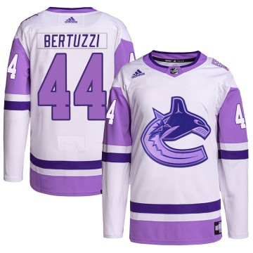 Authentic Adidas Men's Todd Bertuzzi Vancouver Canucks Hockey Fights Cancer Primegreen Jersey - White/Purple