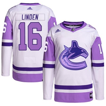 Authentic Adidas Men's Trevor Linden Vancouver Canucks Hockey Fights Cancer Primegreen Jersey - White/Purple