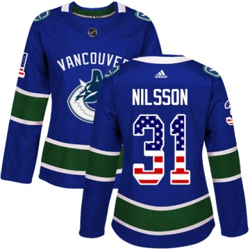 Authentic Adidas Women's Anders Nilsson Vancouver Canucks USA Flag Fashion Jersey - Blue