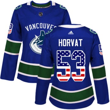 Authentic Adidas Women's Bo Horvat Vancouver Canucks USA Flag Fashion Jersey - Blue