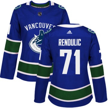 Authentic Adidas Women's Borna Rendulic Vancouver Canucks Home Jersey - Blue