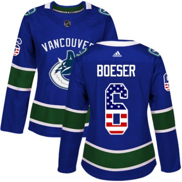 Authentic Adidas Women's Brock Boeser Vancouver Canucks USA Flag Fashion Jersey - Blue