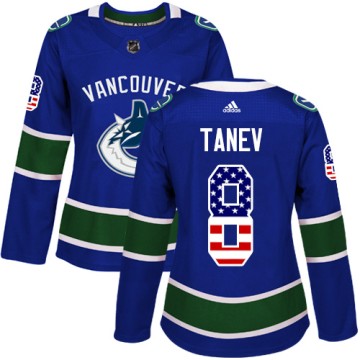 Authentic Adidas Women's Christopher Tanev Vancouver Canucks USA Flag Fashion Jersey - Blue