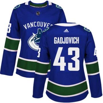 Authentic Adidas Women's Jonah Gadjovich Vancouver Canucks Home Jersey - Blue