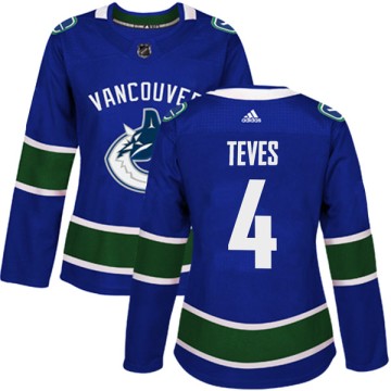 Authentic Adidas Women's Josh Teves Vancouver Canucks Home Jersey - Blue