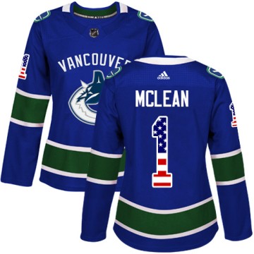 Authentic Adidas Women's Kirk Mclean Vancouver Canucks USA Flag Fashion Jersey - Blue