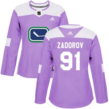 Authentic Adidas Women's Nikita Zadorov Vancouver Canucks Fights Cancer Practice Jersey - Purple