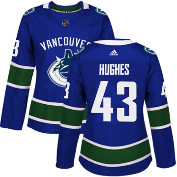 Authentic Adidas Women's Quinn Hughes Vancouver Canucks Home Jersey - Blue