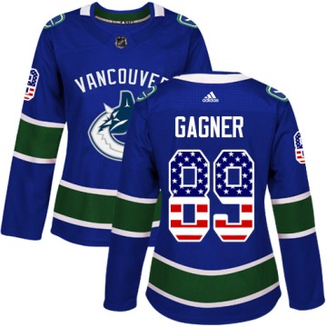Authentic Adidas Women's Sam Gagner Vancouver Canucks USA Flag Fashion Jersey - Blue