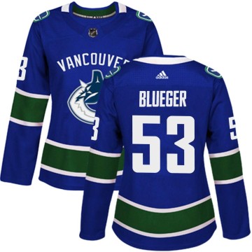 Authentic Adidas Women's Teddy Blueger Vancouver Canucks Home Jersey - Blue