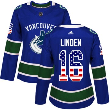 Authentic Adidas Women's Trevor Linden Vancouver Canucks USA Flag Fashion Jersey - Blue