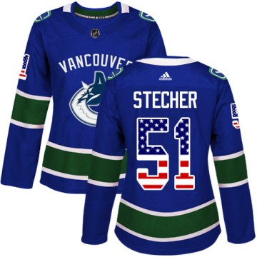 Authentic Adidas Women's Troy Stecher Vancouver Canucks USA Flag Fashion Jersey - Blue
