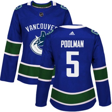 Authentic Adidas Women's Tucker Poolman Vancouver Canucks Home Jersey - Blue