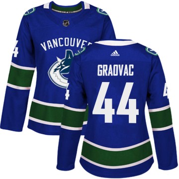 Authentic Adidas Women's Tyler Graovac Vancouver Canucks Home Jersey - Blue