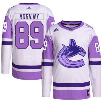 Authentic Adidas Youth Alexander Mogilny Vancouver Canucks Hockey Fights Cancer Primegreen Jersey - White/Purple