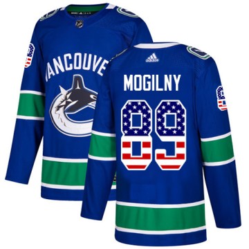 Authentic Adidas Youth Alexander Mogilny Vancouver Canucks USA Flag Fashion Jersey - Blue