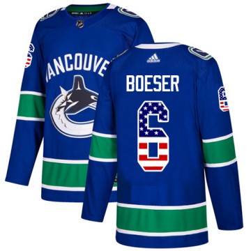Authentic Adidas Youth Brock Boeser Vancouver Canucks USA Flag Fashion Jersey - Blue