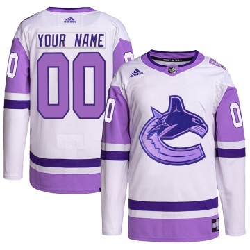 Authentic Adidas Youth Custom Vancouver Canucks Custom Hockey Fights Cancer Primegreen Jersey - White/Purple
