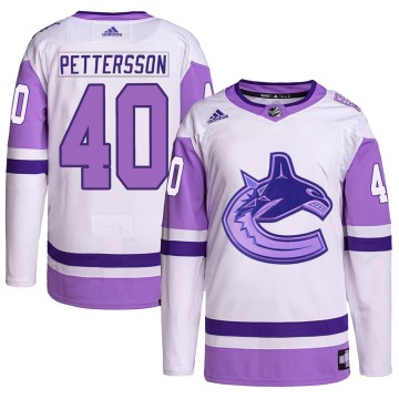 Authentic Adidas Youth Elias Pettersson Vancouver Canucks Hockey Fights Cancer Primegreen Jersey - White/Purple