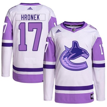 Authentic Adidas Youth Filip Hronek Vancouver Canucks Hockey Fights Cancer Primegreen Jersey - White/Purple