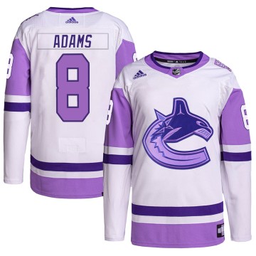 Authentic Adidas Youth Greg Adams Vancouver Canucks Hockey Fights Cancer Primegreen Jersey - White/Purple