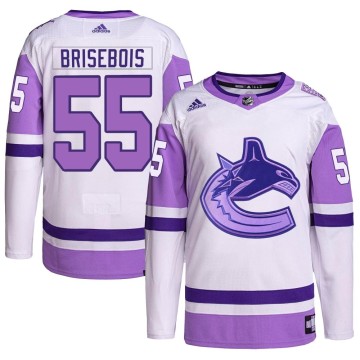 Authentic Adidas Youth Guillaume Brisebois Vancouver Canucks Hockey Fights Cancer Primegreen Jersey - White/Purple