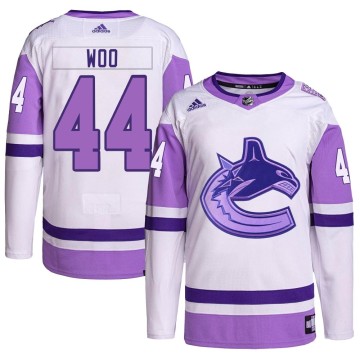 Authentic Adidas Youth Jett Woo Vancouver Canucks Hockey Fights Cancer Primegreen Jersey - White/Purple