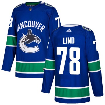Authentic Adidas Youth Kole Lind Vancouver Canucks Home Jersey - Blue