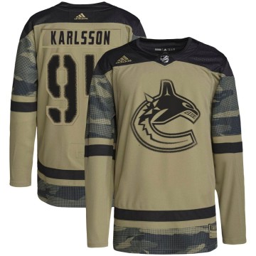 Authentic Adidas Youth Linus Karlsson Vancouver Canucks Military Appreciation Practice Jersey - Camo