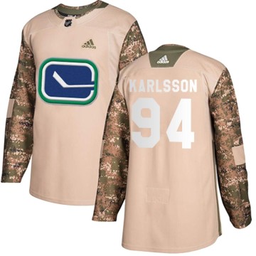 Authentic Adidas Youth Linus Karlsson Vancouver Canucks Veterans Day Practice Jersey - Camo
