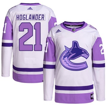 Authentic Adidas Youth Nils Hoglander Vancouver Canucks Hockey Fights Cancer Primegreen Jersey - White/Purple