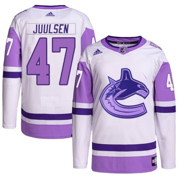 Authentic Adidas Youth Noah Juulsen Vancouver Canucks Hockey Fights Cancer Primegreen Jersey - White/Purple