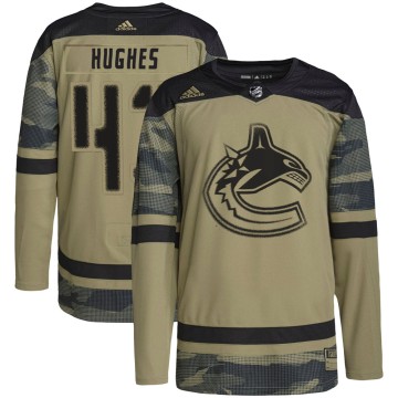 Authentic Adidas Youth Quinn Hughes Vancouver Canucks Military Appreciation Practice Jersey - Camo