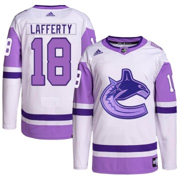 Authentic Adidas Youth Sam Lafferty Vancouver Canucks Hockey Fights Cancer Primegreen Jersey - White/Purple