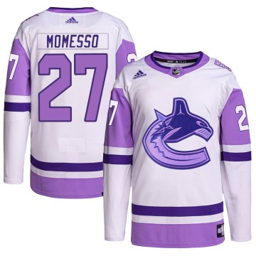 Authentic Adidas Youth Sergio Momesso Vancouver Canucks Hockey Fights Cancer Primegreen Jersey - White/Purple