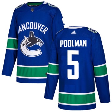 Authentic Adidas Youth Tucker Poolman Vancouver Canucks Home Jersey - Blue