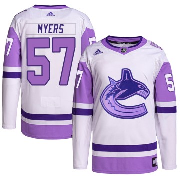 Authentic Adidas Youth Tyler Myers Vancouver Canucks Hockey Fights Cancer Primegreen Jersey - White/Purple