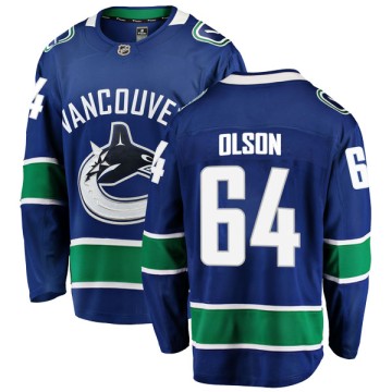 Breakaway Fanatics Branded Youth Tate Olson Vancouver Canucks Home Jersey - Blue